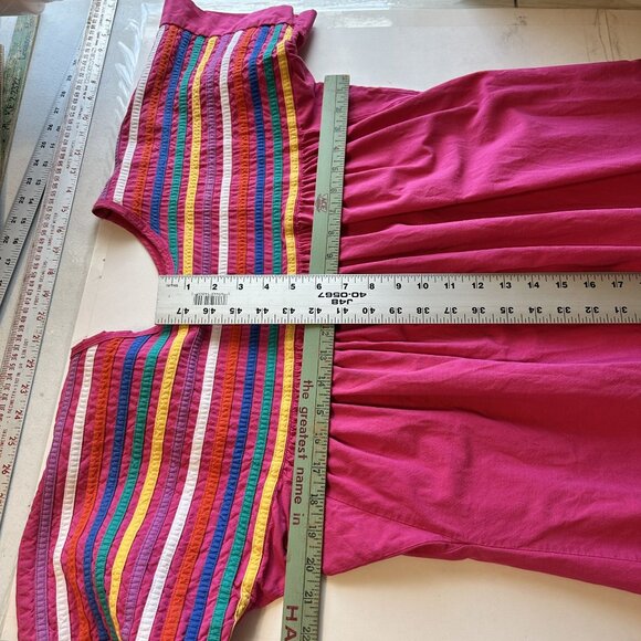Womens Hot Pink MuMu Housedress Cotton Medium Striped Embroidered Pockets Midi - Picture 3 of 9